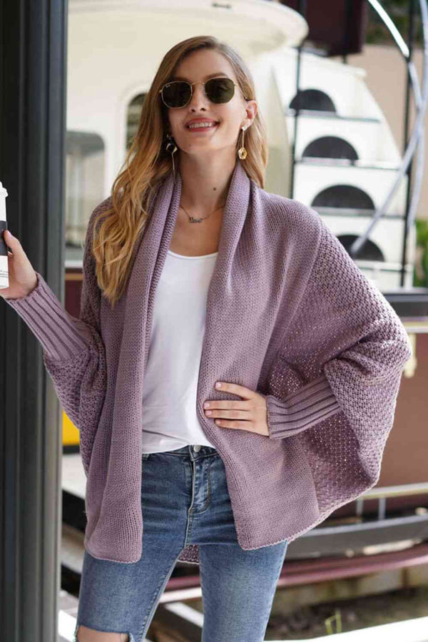 BazaarBey  Dolman Sleeve Open Front Ribbed Trim Longline Cardigan Bazaarbey