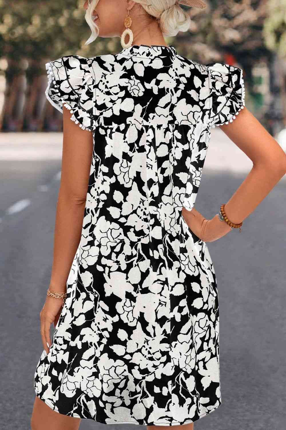 Floral Tie Neck Butterfly Sleeve Dress -BazaarBey - www.shopbazaarbey.com