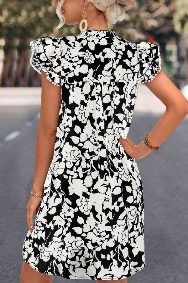 Floral Tie Neck Butterfly Sleeve Dress -BazaarBey - www.shopbazaarbey.com