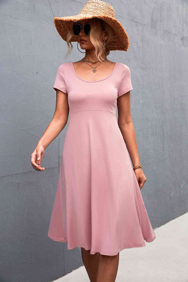 Scoop Neck Short Sleeve Dress -BazaarBey - www.shopbazaarbey.com