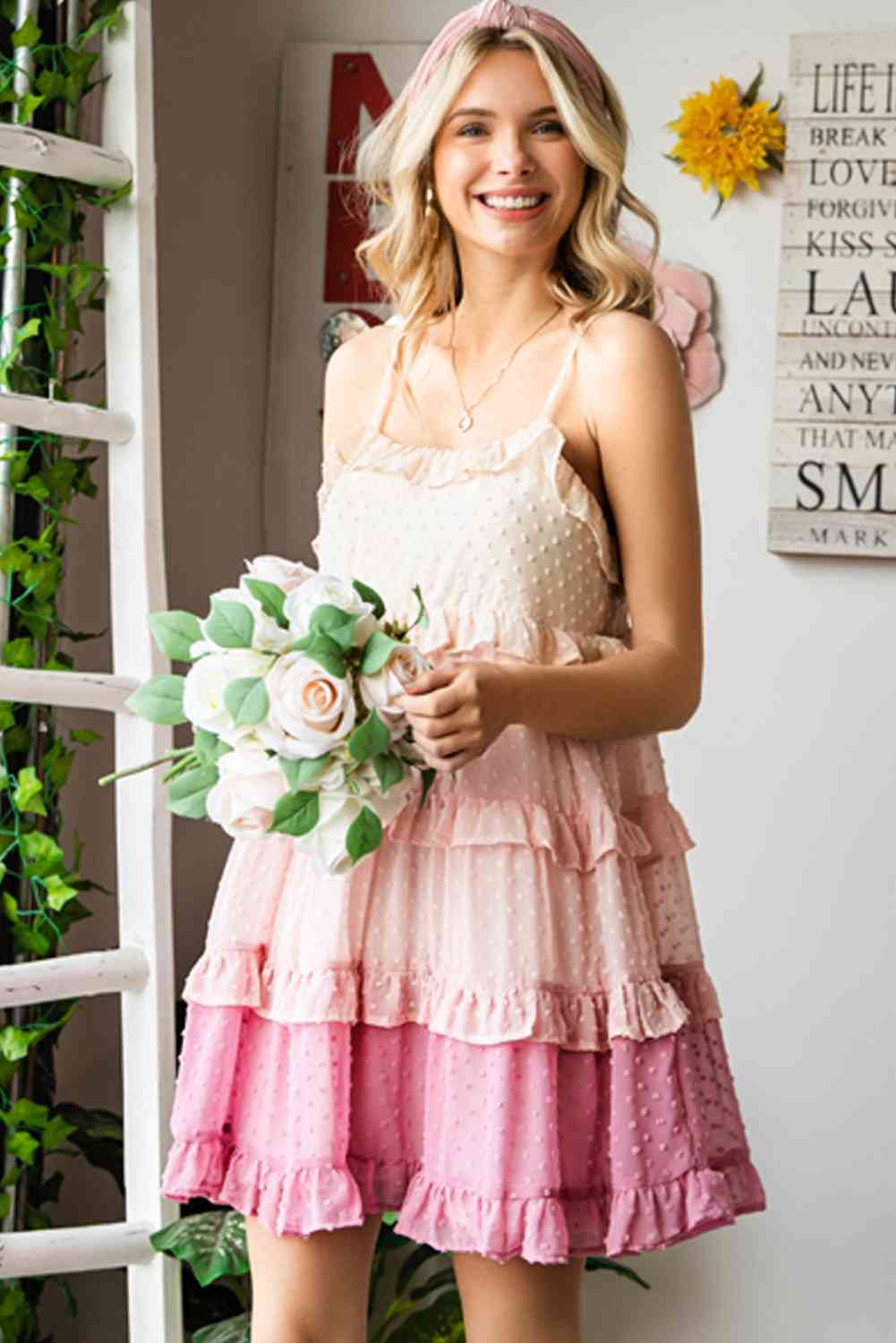 Color Block  Ruffled Tiered Spaghetti Strap Dress -BazaarBey - www.shopbazaarbey.com