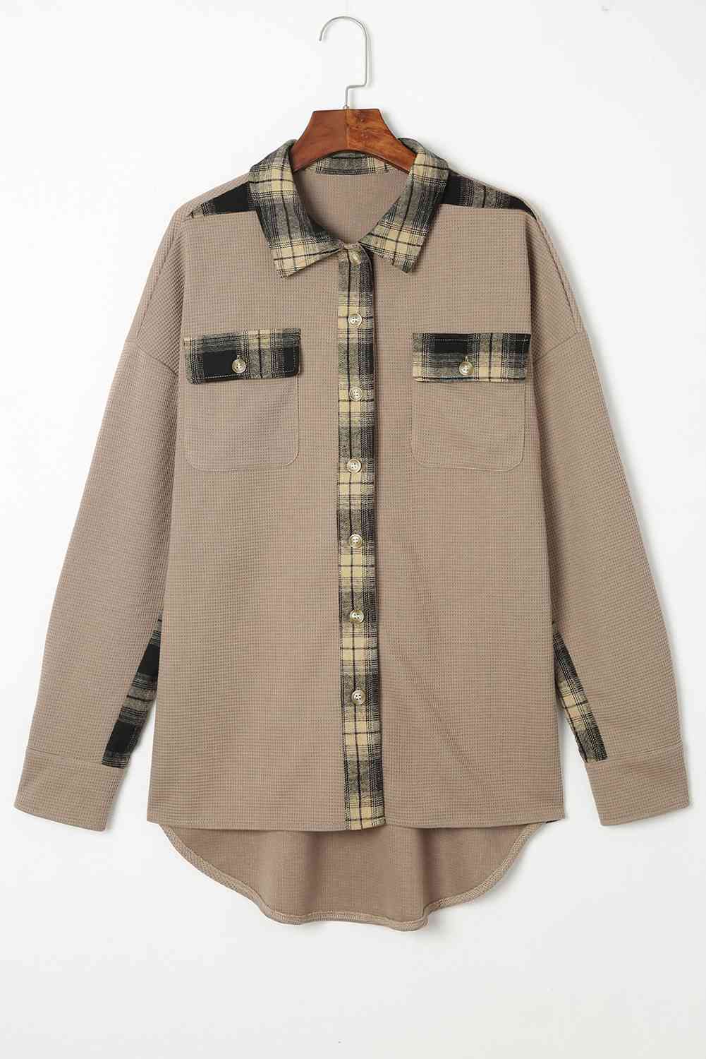 Plaid Button Down Collared Jacket Trendsi