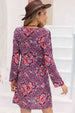 V-Neck Long Sleeve Printed Mini Dress -BazaarBey - www.shopbazaarbey.com