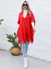 Fringe Trim Buttoned Hooded Poncho Bazaarbey