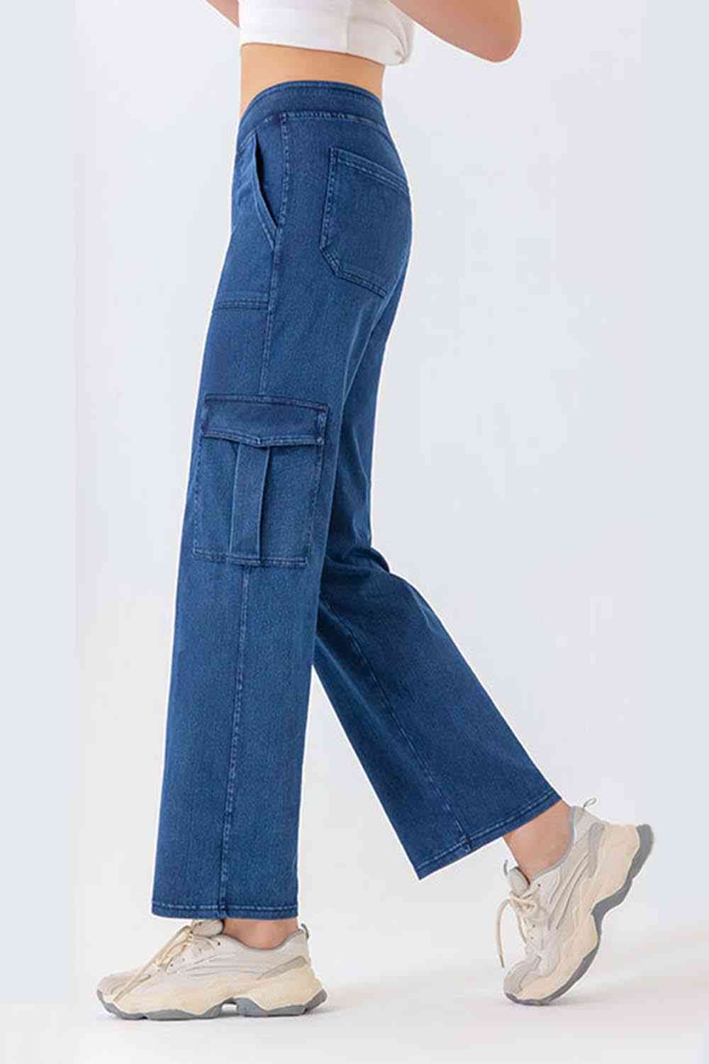 Buttoned Pocketed Long Jeans Trendsi