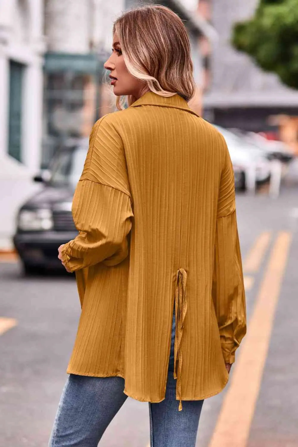 Slit Dropped Shoulder Longline Shirt Bazaarbey
