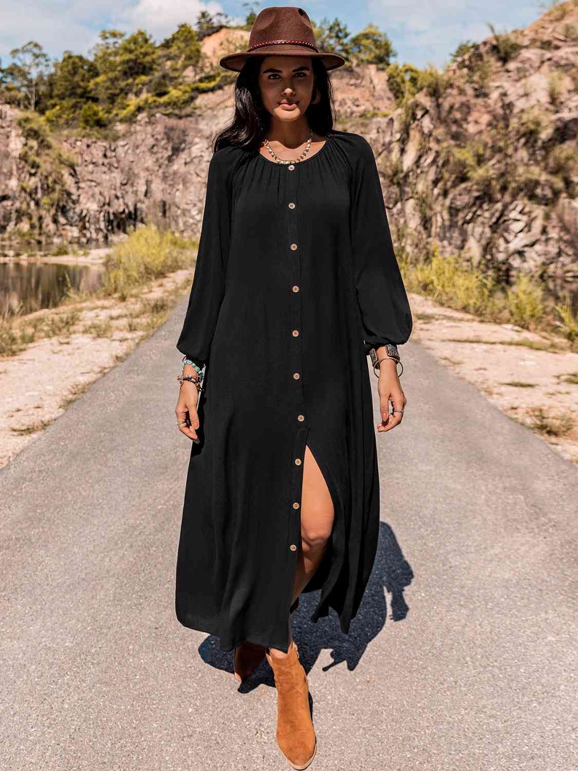 Long Sleeve Round Neck Dress -BazaarBey - www.shopbazaarbey.com