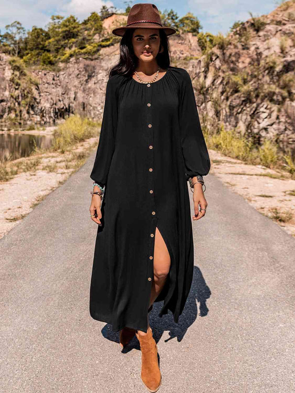 Long Sleeve Round Neck Dress -BazaarBey - www.shopbazaarbey.com