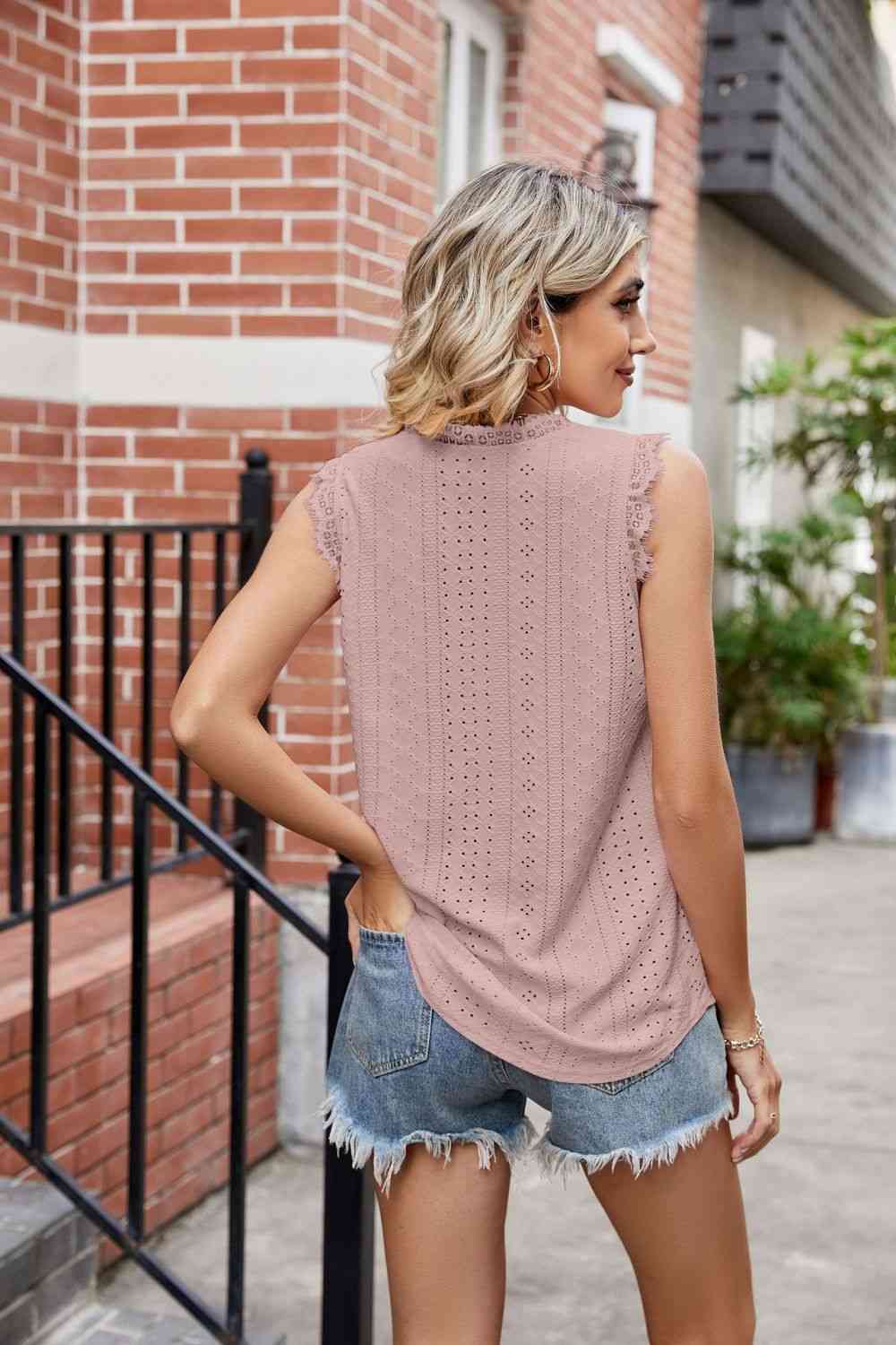  Lace Trim Eyelash V-Neck Tank Bazaarbey