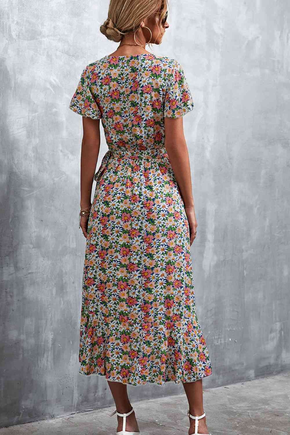 Floral  Neck Tied Midi Dress -BazaarBey - www.shopbazaarbey.com