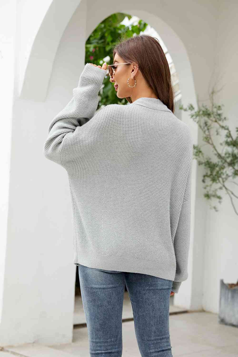Button Up Drop Shoulder Long Sleeve Cardigan Trendsi