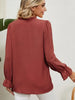 Button Up Flounce Sleeve V-Neck Shirt Bazaarbey