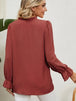 Button Up Flounce Sleeve V-Neck Shirt Bazaarbey