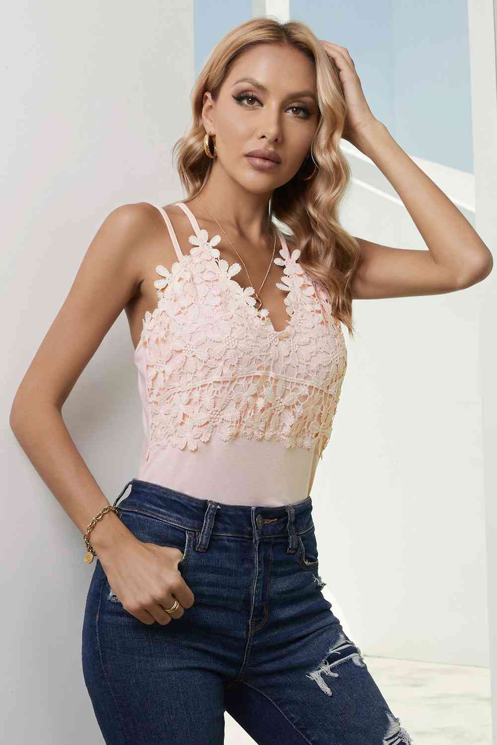 Lace Double Spaghetti Strap Cami Top Bazaarbey