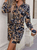 Tie Front Printed Collared Neck Shirt Dress Bazaarbey
