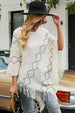 Pearl Trim V-Neck Fringe Hem Poncho Bazaarbey