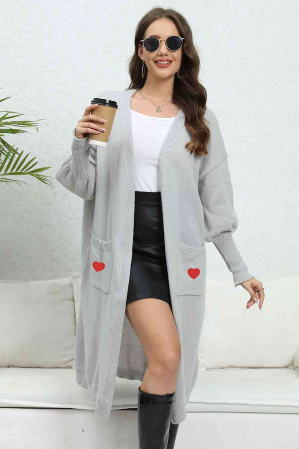 BazaarBey Lantern Sleeve Open Front Pocketed Cardigan Trendsi