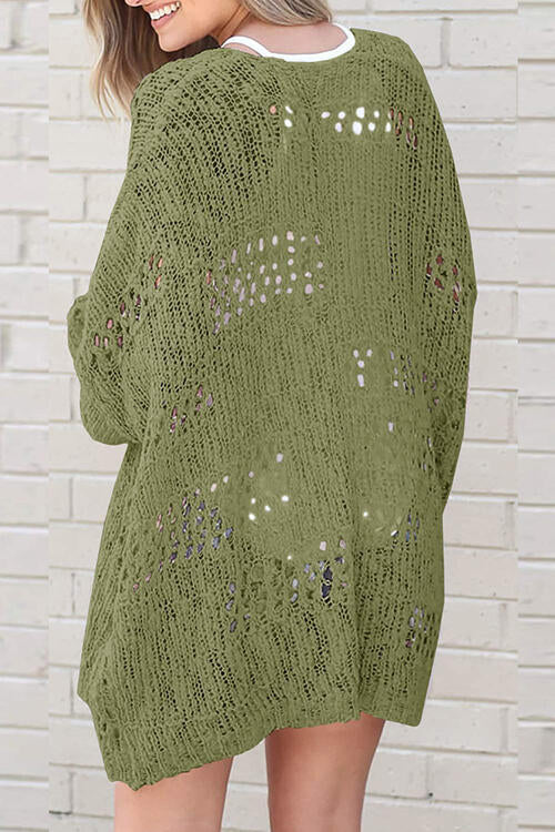 Openwork Open Front Long Sleeve Cardigan Bazaarbey