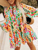 Printed Buttoned Long Sleeve Dress -BazaarBey - www.shopbazaarbey.com