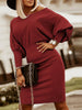Round Neck Lantern Sleeve Dress -BazaarBey - www.shopbazaarbey.com