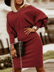 Round Neck Lantern Sleeve Dress -BazaarBey - www.shopbazaarbey.com