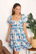 Floral Square Neck Puff Sleeve Dress -BazaarBey - www.shopbazaarbey.com