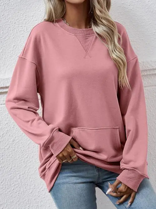 Round Neck Long Sleeve Sweatshirt Trendsi
