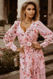 Floral Tie Belt Bishop Sleeve Slit Maxi Dress Bazaarbey