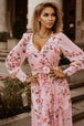 Floral Tie Belt Bishop Sleeve Slit Maxi Dress Bazaarbey