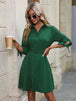 Collared Neck Button-Up Three-Quater Sleeve Dress -BazaarBey - www.shopbazaarbey.com