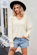 BazaarBey V-Neck Ribbed Dropped Shoulder Knit Top 