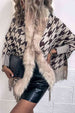 Houndstooth Fringe Hem Poncho Bazaarbey