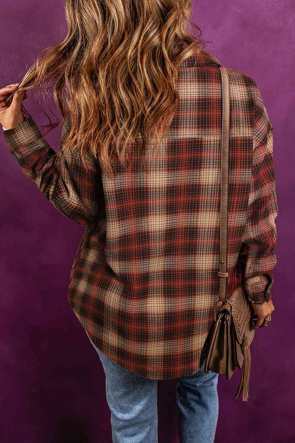 Plaid Zip-Up Collared Jacket Trendsi