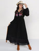 Plus Size Embroidered Tie Neck Long Sleeve Dress -BazaarBey - www.shopbazaarbey.com