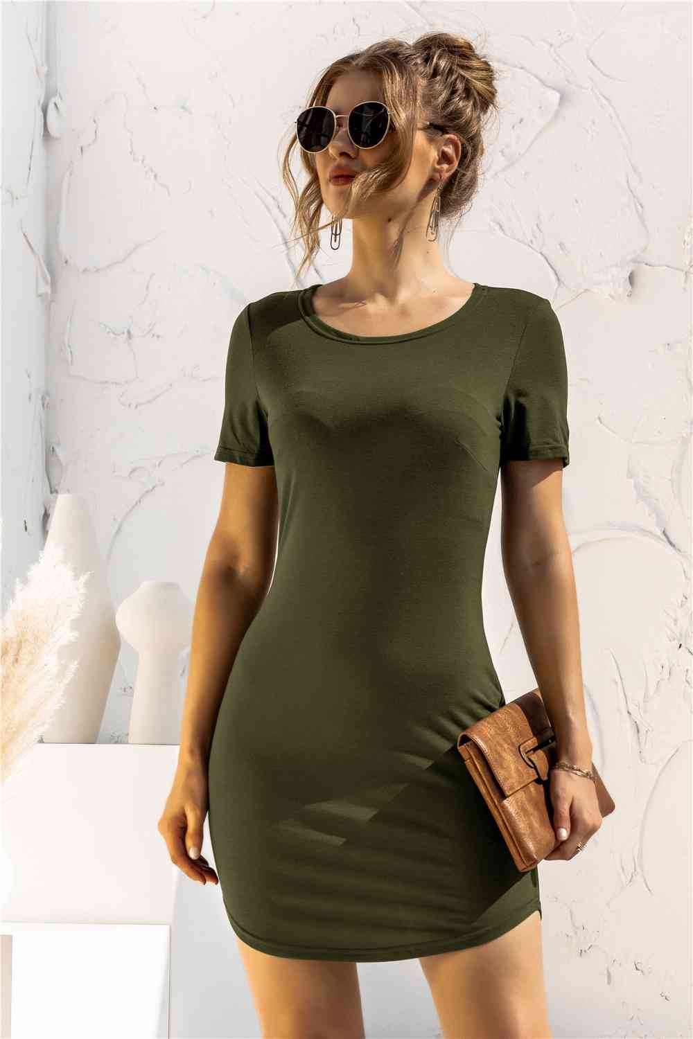 Round Neck Short Sleeve Mini Dress -BazaarBey - www.shopbazaarbey.com