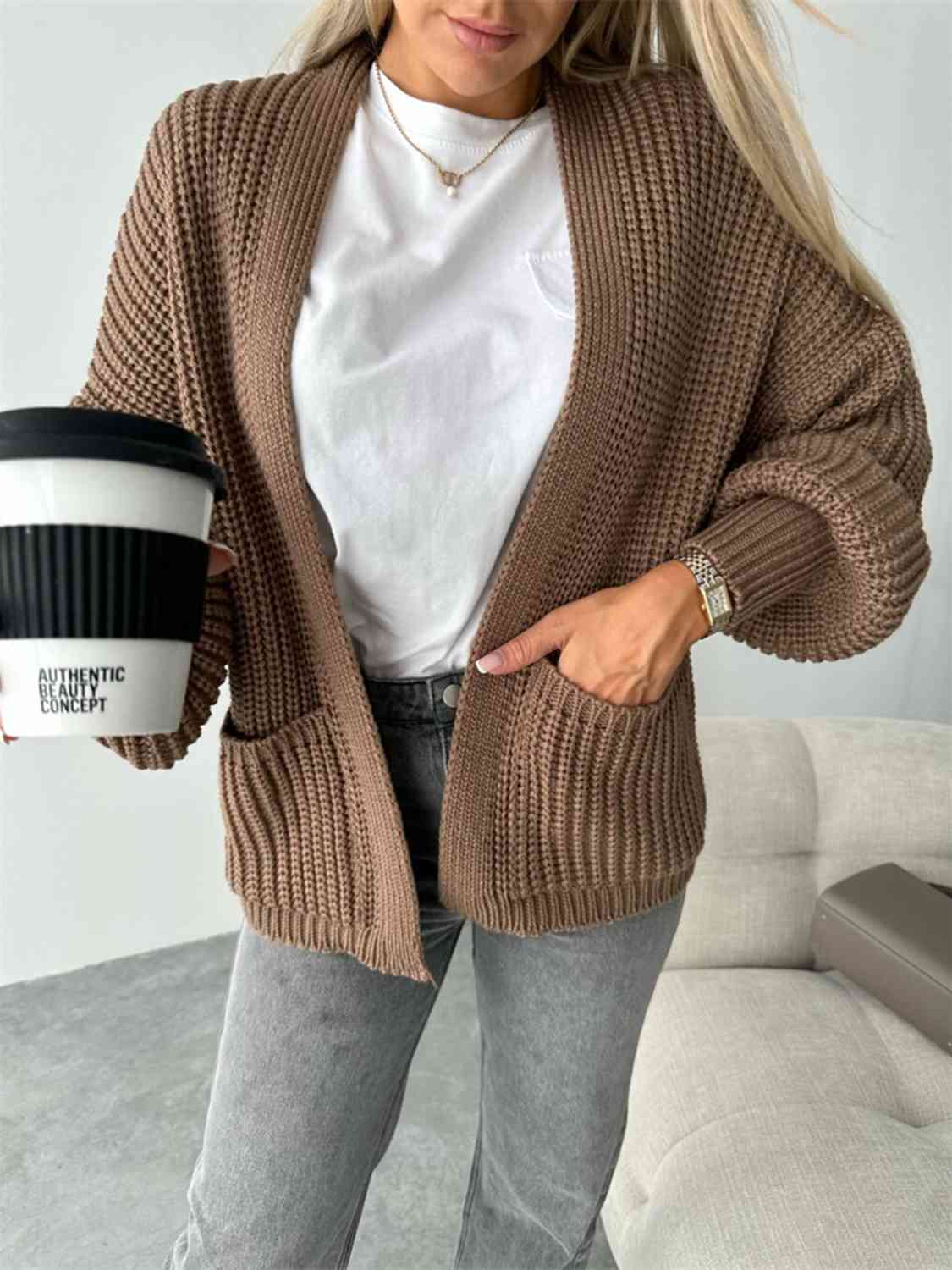 Open Front Dropped Shoulder Cardigan Bazaarbey