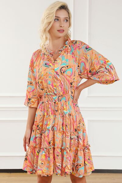 Printed Smocked Frill Tiered Dress -BazaarBey - www.shopbazaarbey.com