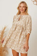 Floral Tie Neck Ruched Babydoll Dress -BazaarBey - www.shopbazaarbey.com