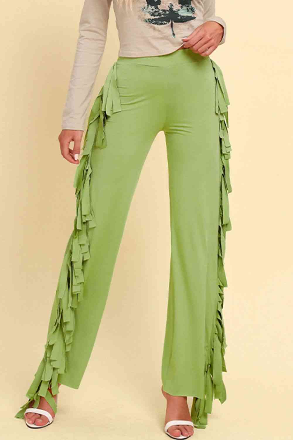 Fringe Trim Wide Leg Pants Bazaarbey