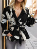 BazaarBey Printed Tie Front Lace Detail Cardigan Bazaarbey