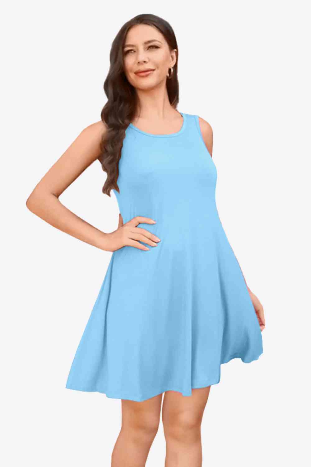 Full Size Round Neck Sleeveless Dress with Pockets -BazaarBey - www.shopbazaarbey.com
