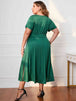 Plus Size Short Sleeve  Neck Midi Dress -BazaarBey - www.shopbazaarbey.com