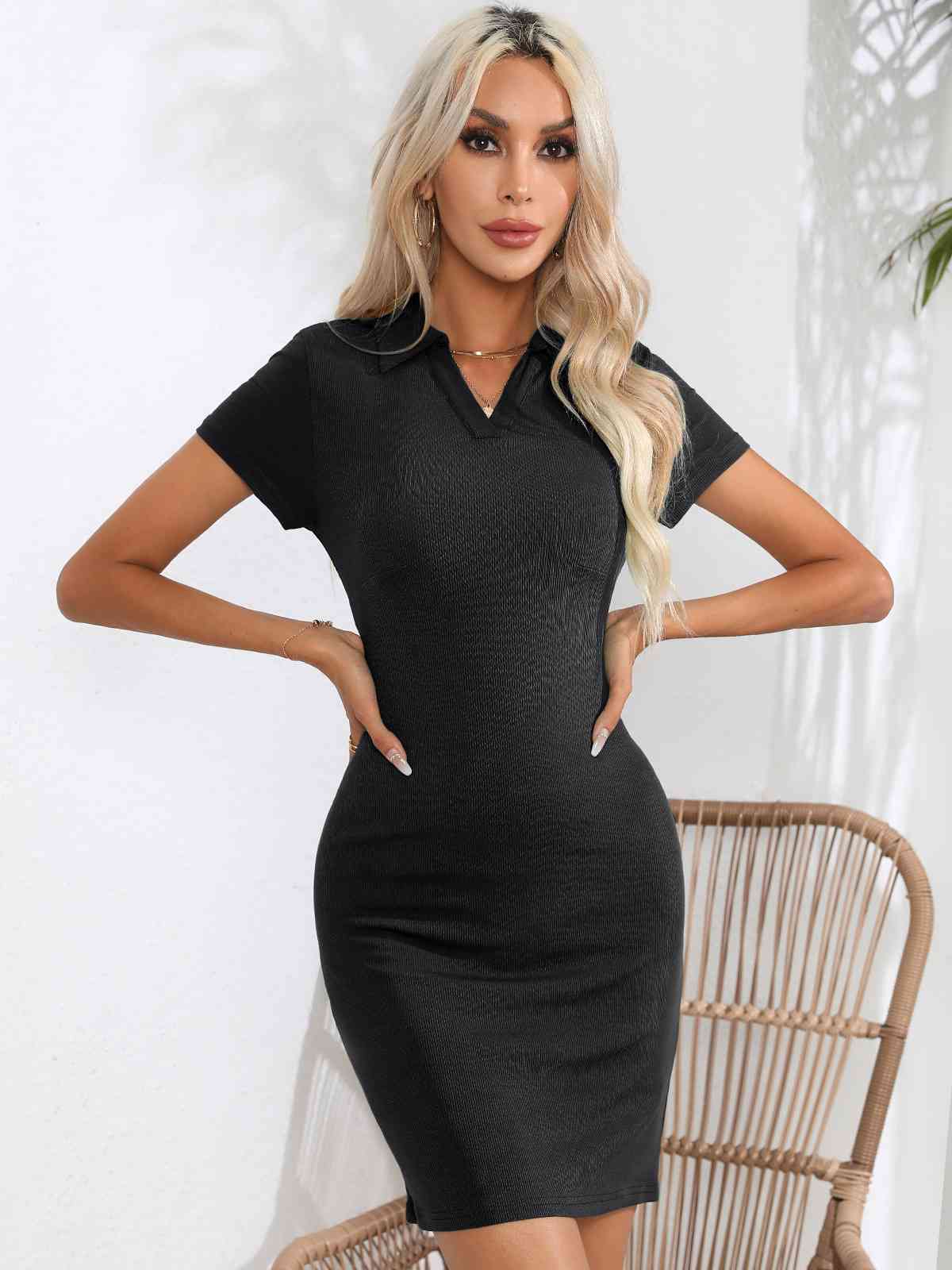  Short Sleeve Bodycon Dress -BazaarBey - www.shopbazaarbey.com