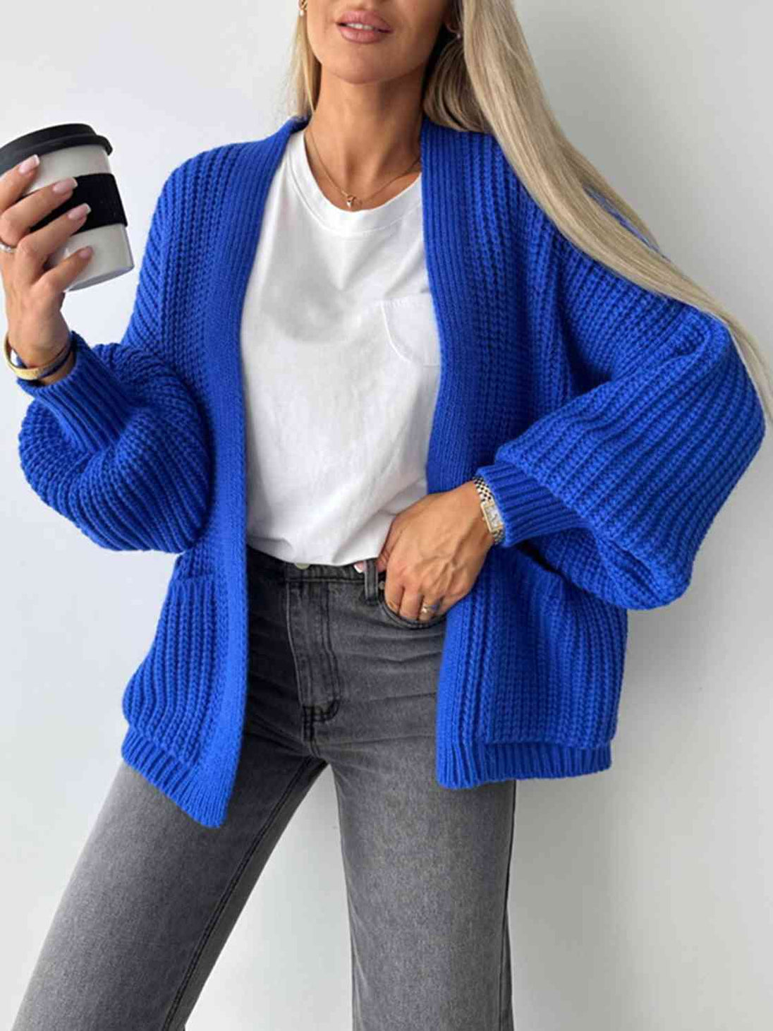 Open Front Dropped Shoulder Cardigan Bazaarbey