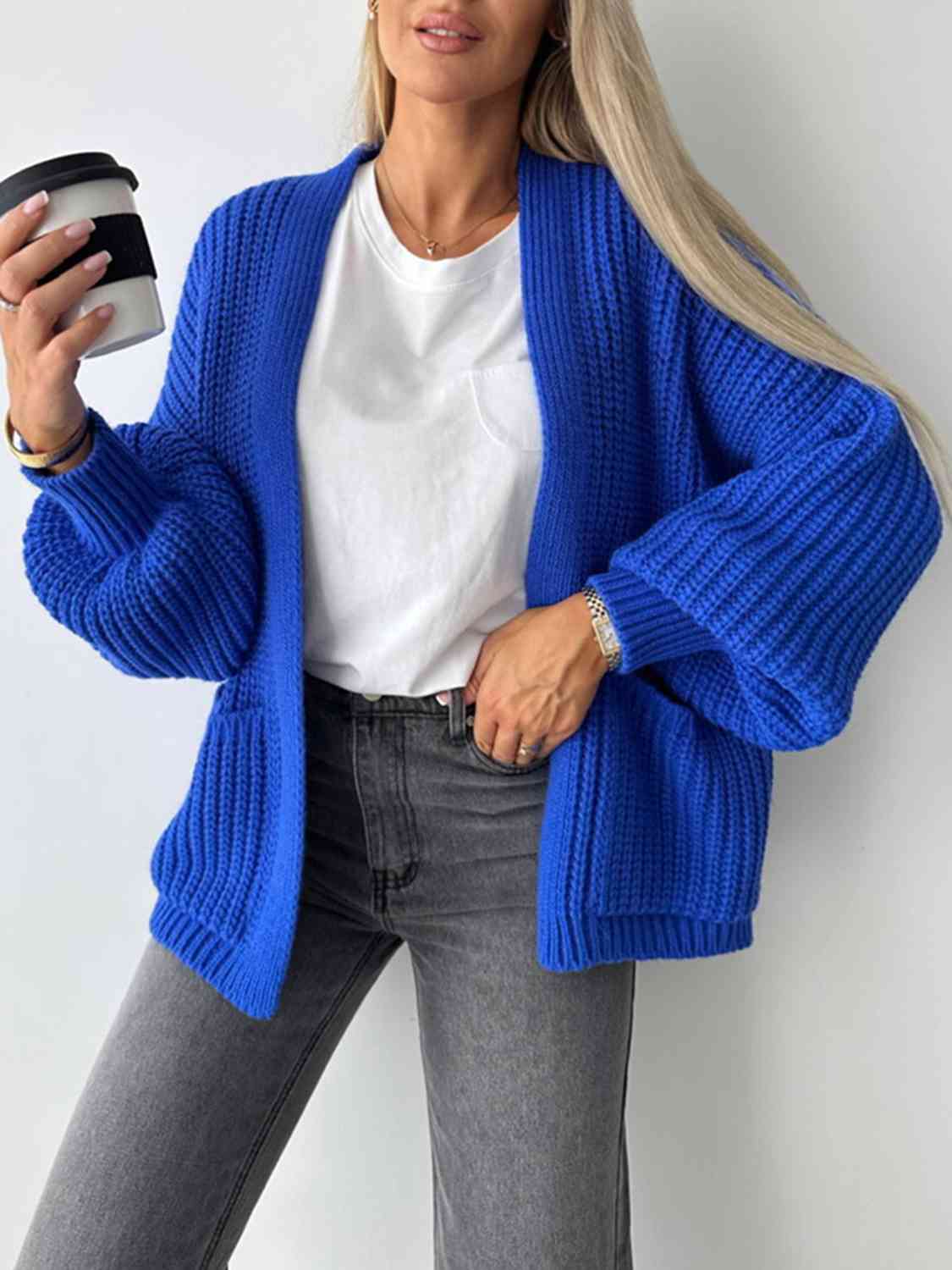 Open Front Dropped Shoulder Cardigan Bazaarbey