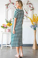 Striped V-Neck Short Sleeve Side Slit Dress -BazaarBey - www.shopbazaarbey.com