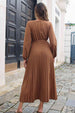 Pleated Long Sleeve  Maxi Dress -BazaarBey - www.shopbazaarbey.com