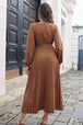Pleated Long Sleeve  Maxi Dress -BazaarBey - www.shopbazaarbey.com