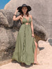 Crisscross Back Drawstring Ruffle Trim Maxi Dress Bazaarbey