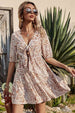 Printed Tie Front Plunge Dress -BazaarBey - www.shopbazaarbey.com